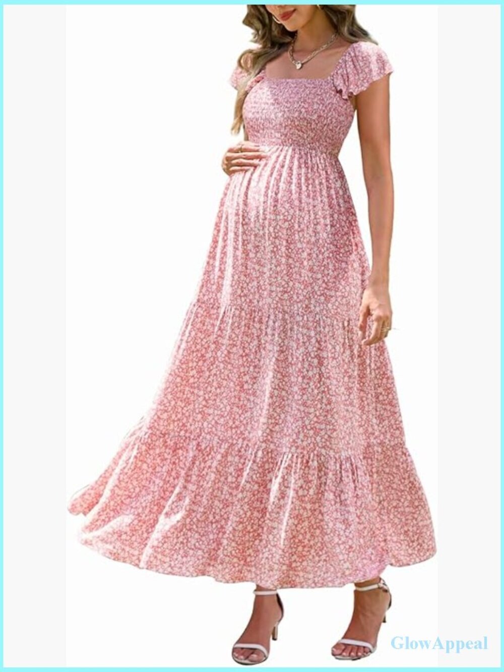 Maternity Maxi Dress Smocked Top Spaghetti Straps Casual Summer Photoshoot